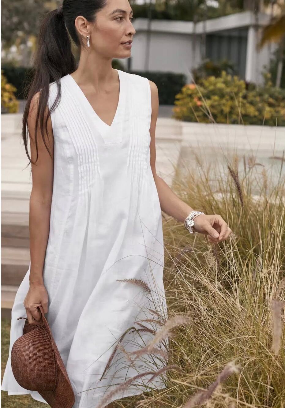 J. Jill Pure Jill 100% Linen Pintucked Dress White 2XL Coastal Grandmother NWOT
